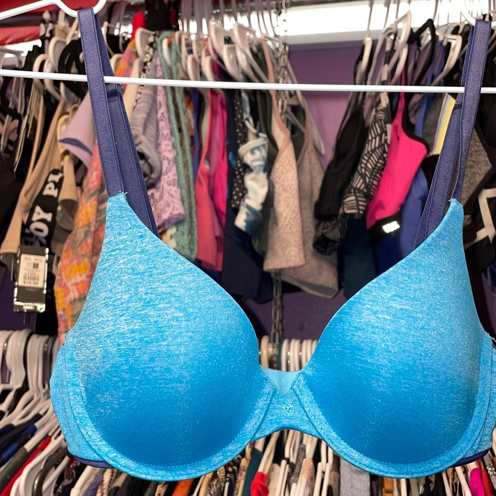 Shimmering Blue teal VS Victoria Secrets Retro y2k bra size 32 UPLIFT Semi Demi
